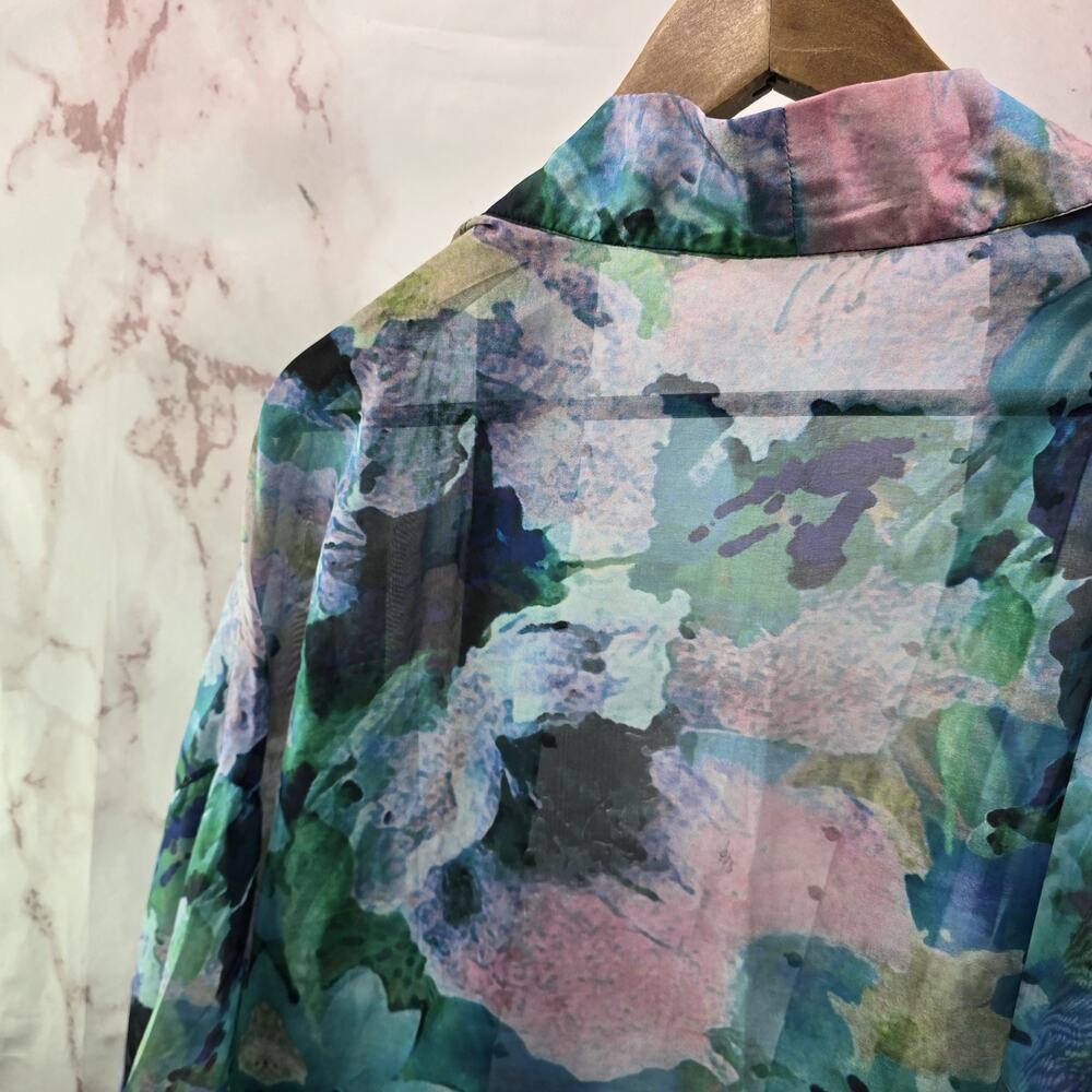 Soft Surroundings Kimono Womens Floral Wrap Tie Topper Cover Watercolor - Picture 6 of 13